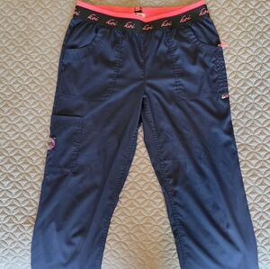 Koi Lite Slim Fit Women's Stretch Waist Navy Blue Scrub Pants Neon Pink Accents